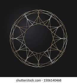 Decorative gold round frame with abstract floral ornament. Circular frame. Elegant element for design. Vector.
