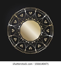 Decorative gold round frame with abstract floral ornament. Circular frame. Elegant element for design. Vector.
