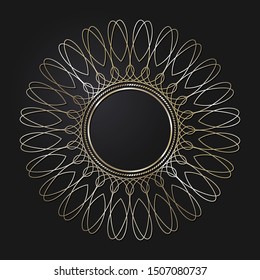 Decorative gold round frame with abstract floral ornament. Circular frame. Elegant element for design. Vector.