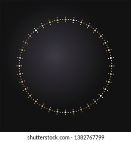 Decorative gold round frame for design of dots. Circle frame. Elegant element for printing of cards, invitations, books, for textiles, engraving, wooden furniture, forging. Vector.