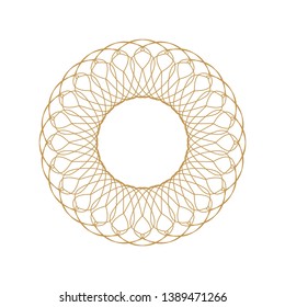 Decorative gold round frame for design with a abstract geometrical ornament. Circle frame. Elegant element for printing of cards, invitations, books, for textiles, engraving, forging. Vector.