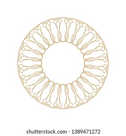 Decorative gold round frame for design with a abstract geometrical ornament. Circle frame. Elegant element for printing of cards, invitations, books, for textiles, engraving, forging. Vector.