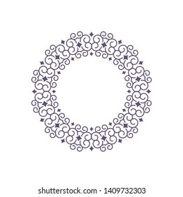 Decorative gold round frame for design with a abstract geometrical ornament. Circle frame. Elegant element for printing of cards, invitations, books, for textiles, engraving, forging. Vector.