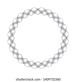 Decorative gold round frame for design with a abstract geometrical ornament. Circle frame. Elegant element for printing of cards, invitations, books, for textiles, engraving, forging. Vector.