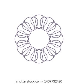 Decorative gold round frame for design with a abstract geometrical ornament. Circle frame. Elegant element for printing of cards, invitations, books, for textiles, engraving, forging. Vector.