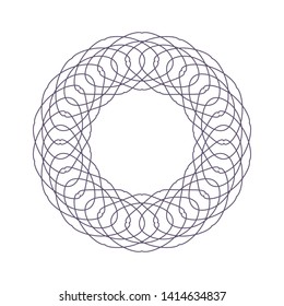 Decorative gold round frame for design with a abstract geometrical ornament. Circle frame. Elegant element for printing of cards, invitations, books, for textiles, engraving, forging. Vector.