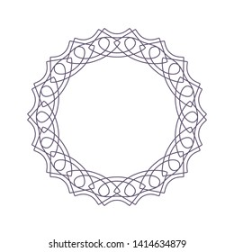 Decorative gold round frame for design with a abstract geometrical ornament. Circle frame. Elegant element for printing of cards, invitations, books, for textiles, engraving, forging. Vector.