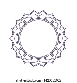 Decorative gold round frame for design with a abstract geometrical ornament. Circle frame. Elegant element for printing of cards, invitations, books, for textiles, engraving, forging. Vector.