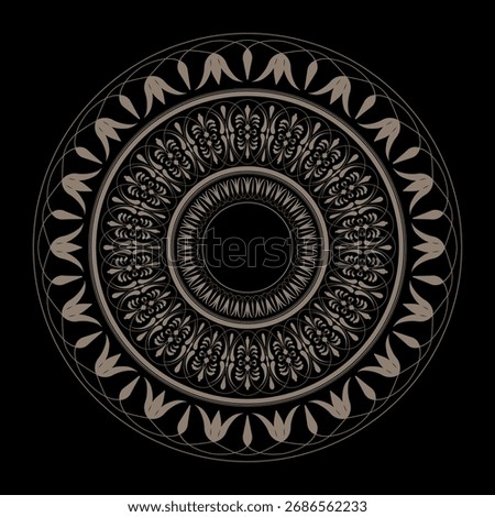 
Decorative gold round frame for design with floral ornament. Egyptian, Assyrian, Arabic, Indian, Greek, ottoman motif circular frame. Ethnic decorative element. For textiles, engraving, forging