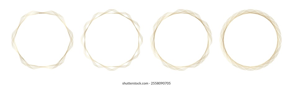 Decorative gold thin linear border set. Geometric ornamental hexagon frame with ornate golden decoration. For certificates, awards, stamps, vignette, various design. Vector illustration.