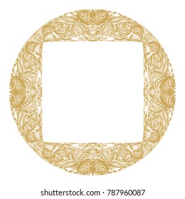 Decorative, gold vintage frame based on manually drawn abstract pattern