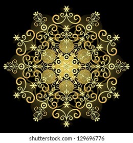 Decorative gold vintage round pattern on black (vector)