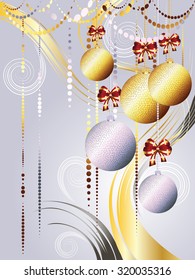 Decorative gold and white Christmas glass balls, holiday ornaments.