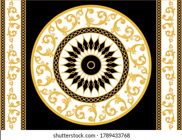 Decorative golden baroque motif pattern with chains on black  background. EPS10 Illustration.