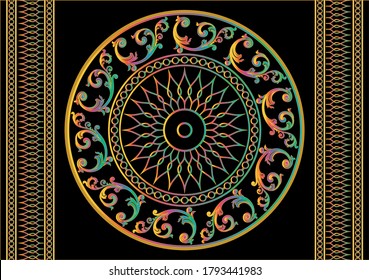 Decorative golden baroque pattern with chains on black background. EPS10 Illustration.