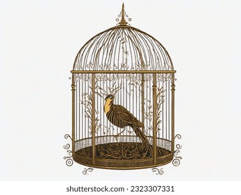 decorative golden bird cage vector illustration isolated white background