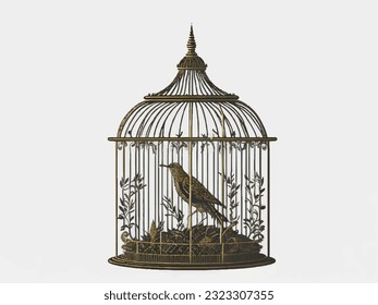 decorative golden bird cage vector illustration isolated white background