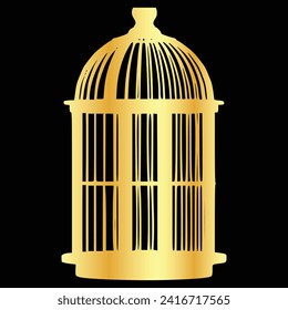 decorative golden bird cage vector illustration isolated on black background