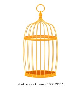 Decorative golden bird cage vector illustration isolated white background