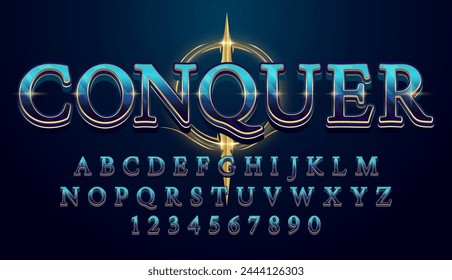 diseño de Vector de efecto de texto editable de conquer azul dorado decorativo