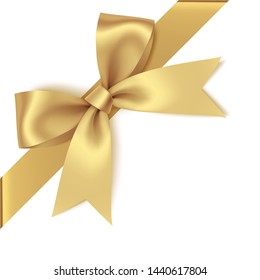 
Decorative Golden Bow With Diagonally Ribbon On The Corner. Vector Bow For Page Decor