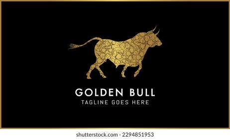 Decorative golden bull toro animal monogram logo design.