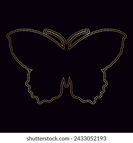 Decorative golden butterfly, outline of a winged insect. Vector graphics.