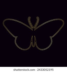 Decorative golden butterfly, outline of a winged insect. Vector graphics.