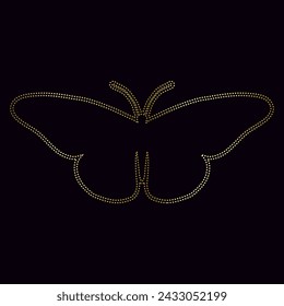 Decorative golden butterfly, outline of a winged insect. Vector graphics.