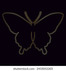 Decorative golden butterfly, outline of a winged insect. Vector graphics.