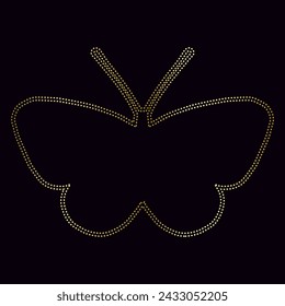 Decorative golden butterfly, outline of a winged insect. Vector graphics.