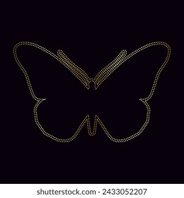 Decorative golden butterfly, outline of a winged insect. Vector graphics.