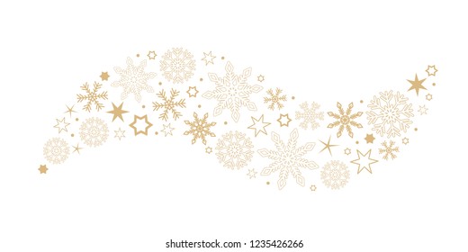 decorative golden christmas wave with snowflakes and stars vector illustration EPS10
