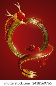 Decorative golden circle with chinese dragon, chinese new year greeting card theme