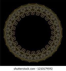 Decorative golden circle frame on black background.Vintage Vector Golden Banners Labels Frames. Calligraphic Design Element.