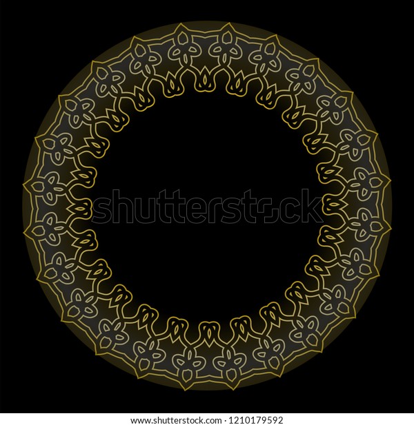 Decorative golden circle frame on black\
background.Vintage Vector Golden Banners Labels Frames.\
Calligraphic Design\
Element.