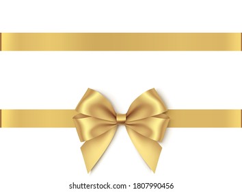 Decorative golden double bow with horizontal ribbon isolated on white background. Vector illustration