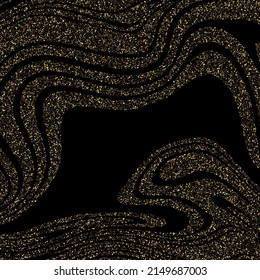 Decorative golden dust background on a dark background, golden dust particles are collected in curved lines, design element