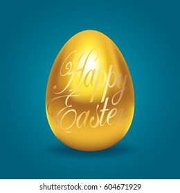 Decorative golden egg with Happy Easter text, made with gradient mesh in vector format