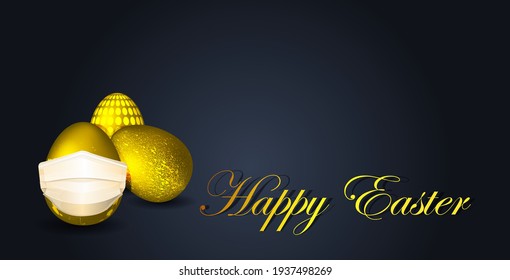 decorative golden eggs in medical masks happy easter holiday celebration coronavirus quarantine concept