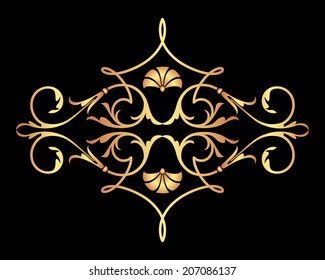 Decorative golden element with ornamental pattern