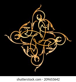 Decorative golden element with ornamental pattern