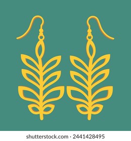 
Decorative golden floral earrings silhouette, abstract design.