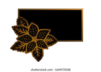 Decorative golden frame with abstract flower. Banner with copy space for greeting cards and invitations. Isolated on white background.