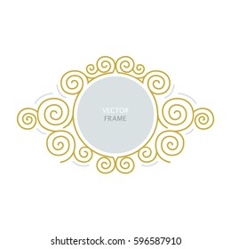 Decorative golden frame with copy space for text made in modern line style vector. Elegant design element for birthday and greeting card, wedding invitation.