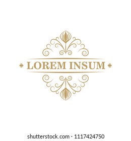 Decorative golden frame for design with floral ornament and text. A template for printing postcards, invitations, books, packaging, engraving, wooden furniture, forging. Vector.