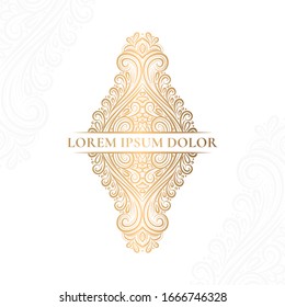 Decorative golden frame with vector ornament. Elegant, classic elements. Can be used for jewelry, beauty and fashion industry. Great for logo, emblem, background or any desired idea.