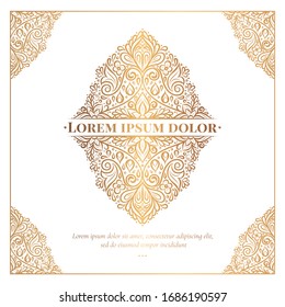 Decorative golden frame with vector ornament. Elegant, classic elements. Can be used for jewelry, beauty and fashion industry. Great for logo, emblem, background or any desired idea.