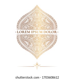 Marco dorado decorativo con adorno vectorial. Elementos elegantes y clásicos. Se puede utilizar para la joyería, la belleza y la industria de la moda. Ideal para el logotipo, emblema, fondo o cualquier idea deseada.