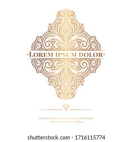 Marco dorado decorativo con adorno vectorial. Elementos elegantes y clásicos. Se puede utilizar para la joyería, la belleza y la industria de la moda. Ideal para el logotipo, emblema, fondo o cualquier idea deseada.